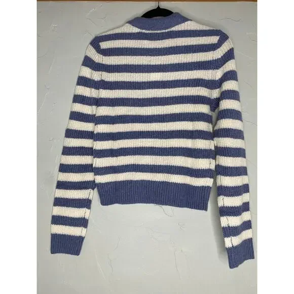 American Eagle Blue and White Striped Collared Sweater - Picture 3 of 7